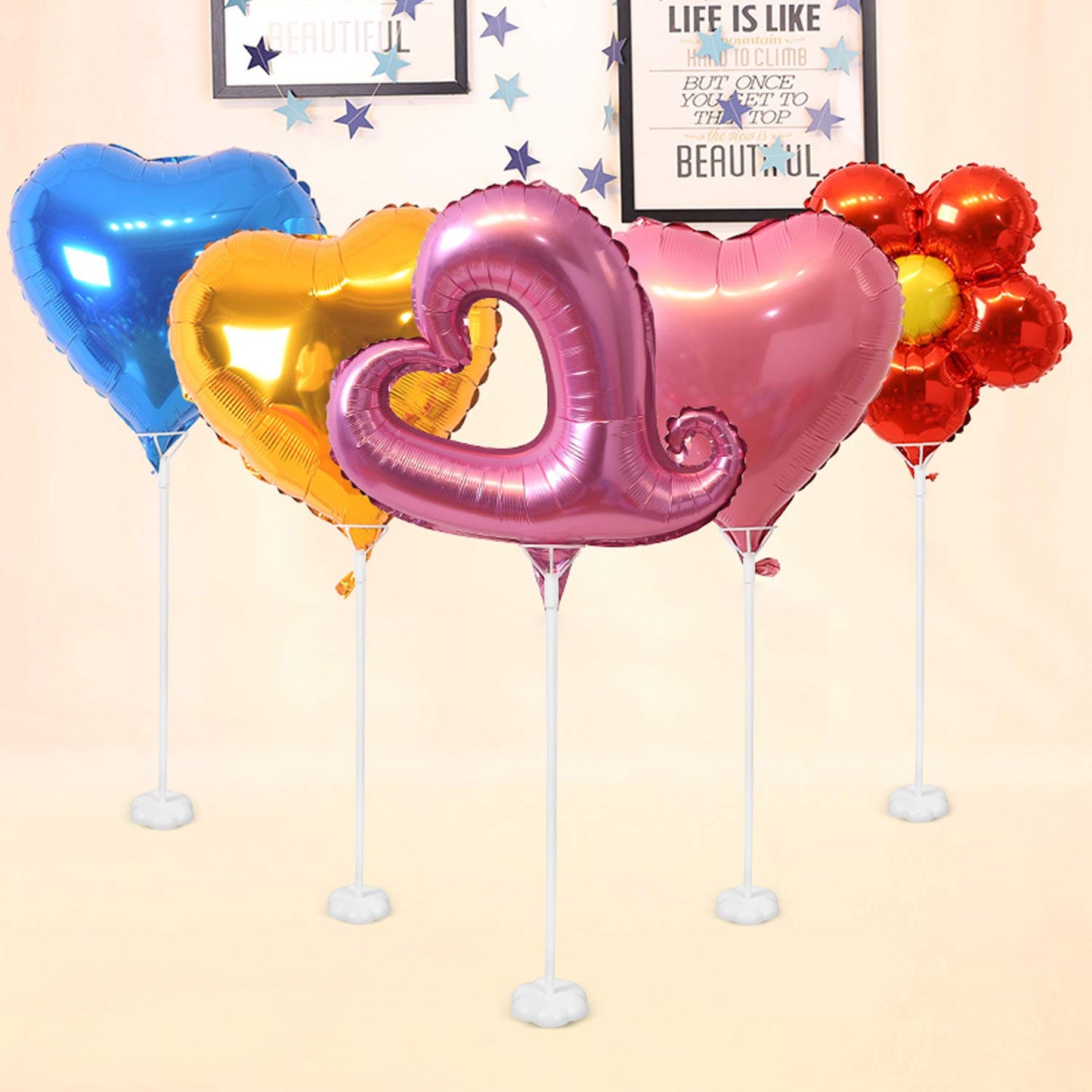 12PCS Balloon Stick Stand - Balloon Holder Cup with Balloon Pole and Flower Stand Base - Table Desktop Centerpiece Decorations for Wedding Birthday