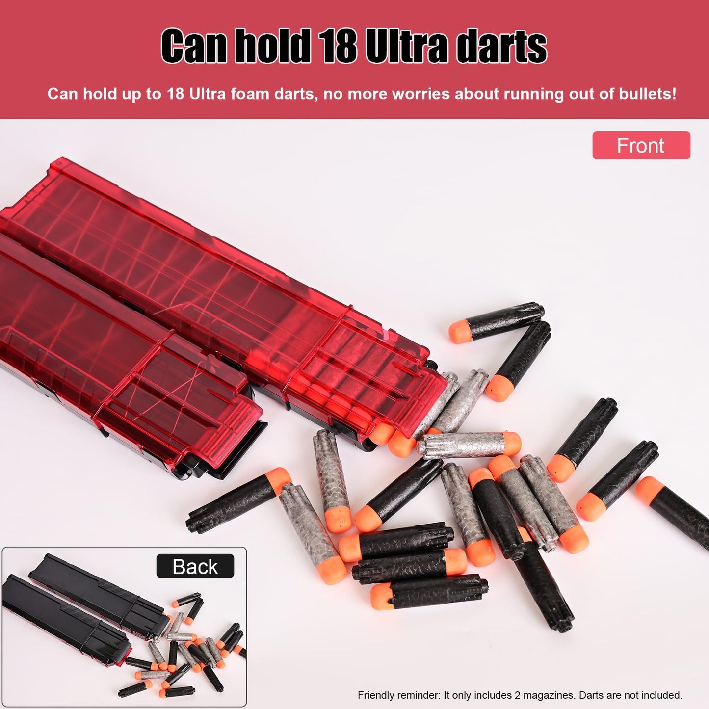 lififun Ultra Magazine, 18-Dart Magazine Dart Clips for Nerf Ultra 2 PCS Black & red