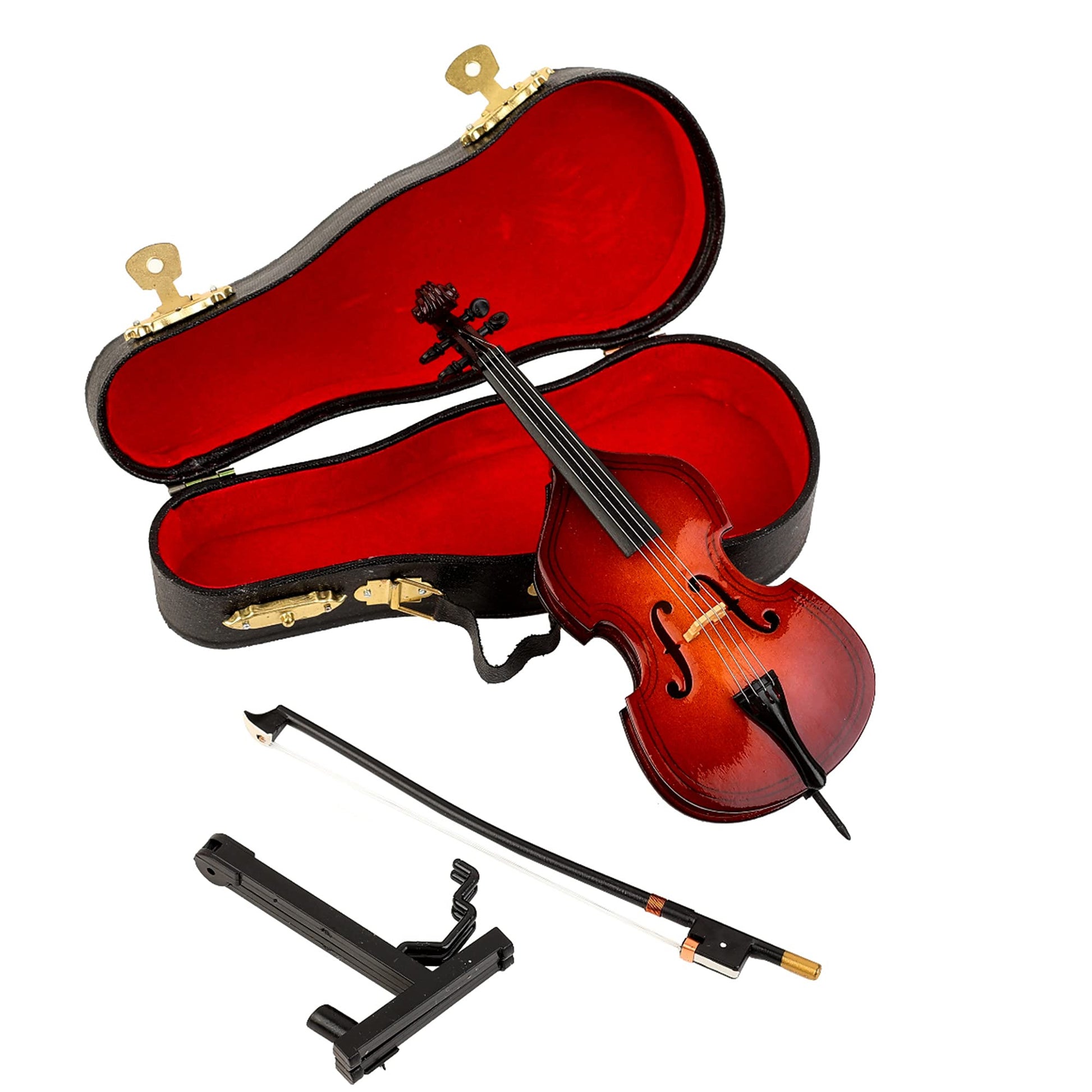 Dselvgvu Wooden Miniature Double Bass with Stand,Bow and Case Mini Contrabass Replica Mini Musical Instrument Collectible Miniature Dollhouse Model