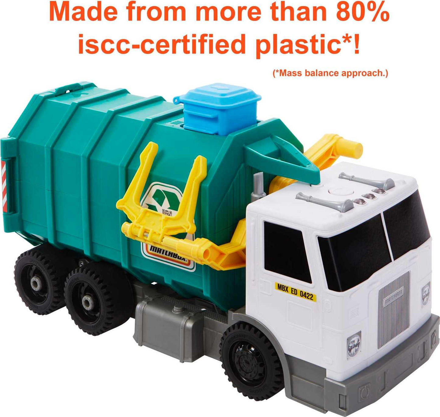 Matchbox 15-inch Recycling Truck, Lights & Sounds, Toy Cards for Kids Made from 80% ISCC-Certified Plastic