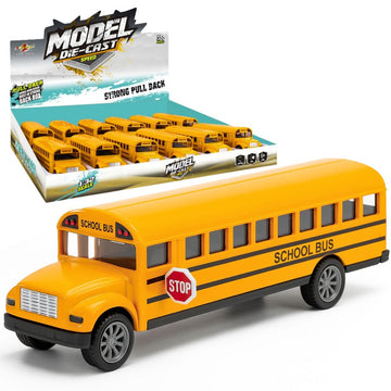 12 Pack: Diecast Yellow School Bus Model Toy, 5" Pullback Die Cast Metal Classic Long Nose Vehicles for Kids with Rubber Tires and Opening Doors