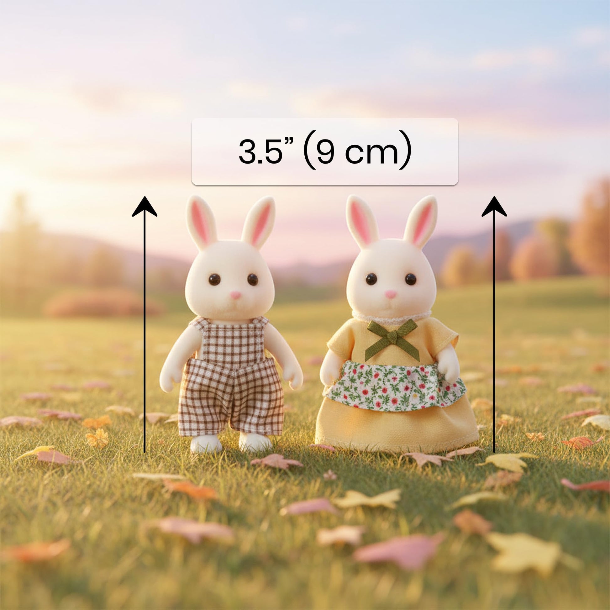 OLEOCA Family White Rabbit Figures - Set of 2 Collectible Flocked Mini Dolls with Removable Clothes, Miniature Dollhouse Pretend Play Figures for Kids