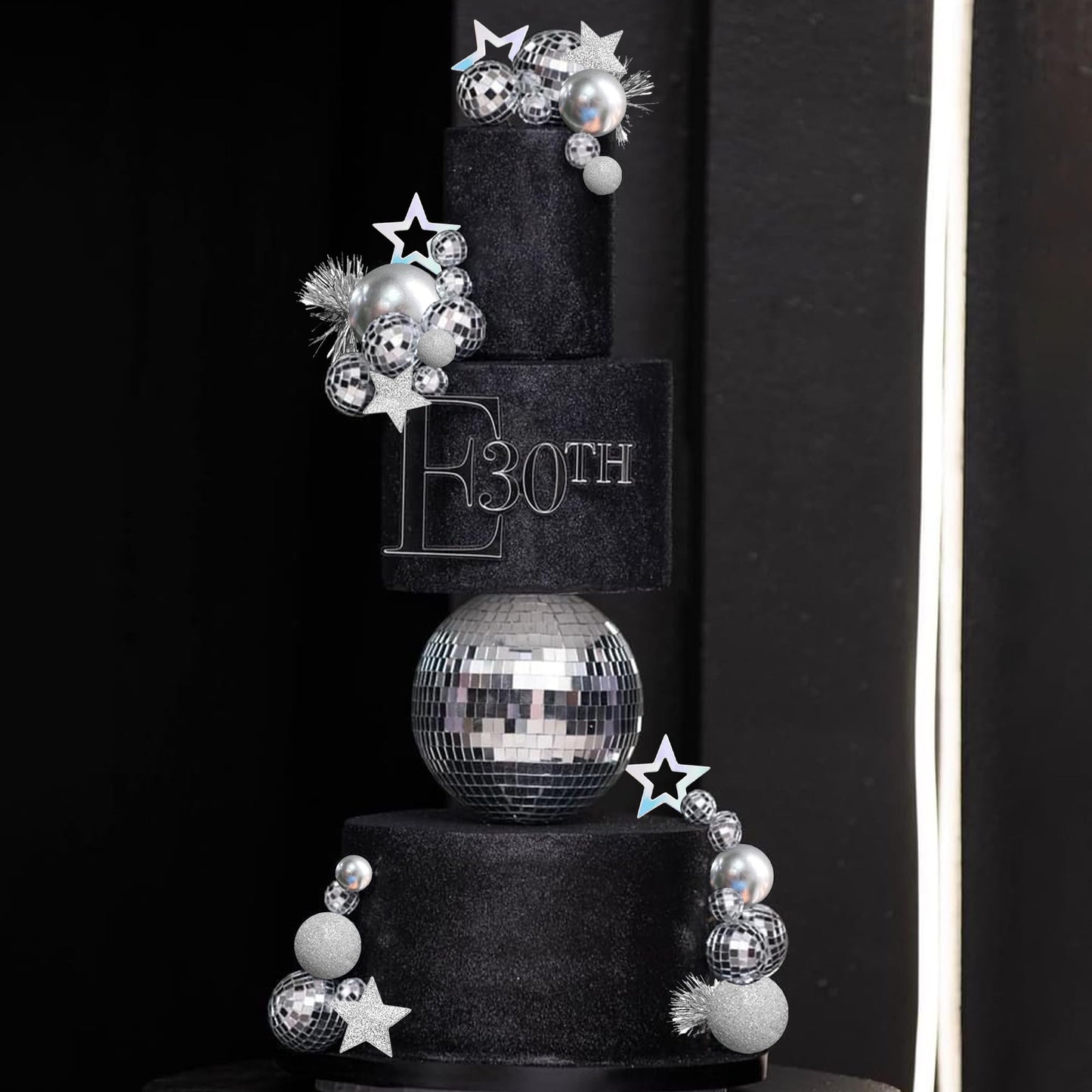 Disco Ball Cake Topper Mirror Balls Cake Decorations with Silver Stars Cake Topper for 70s 80s Disco Dance Saturday Night Fever Birthday Supplies
