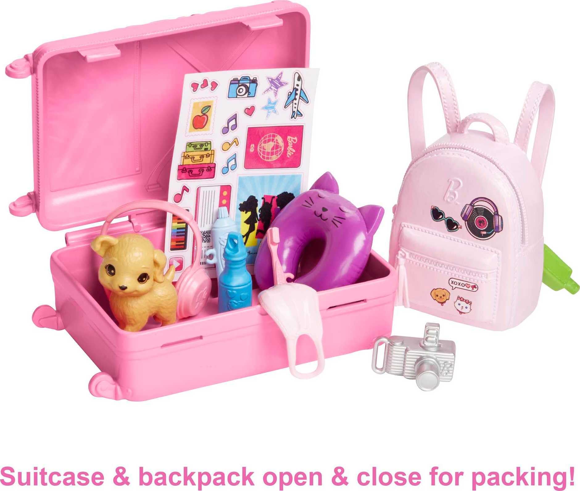Barbie Doll & Accessories, Travel Set with Puppy and 10+ Pieces, Suitcase Opens & Closes, Barbie "Malibu" with Blonde Hair