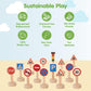 PlanToys® Traffic Signs & Lights Wooden Montessori Imaginative Play Set | Early Language, Social Skills and Real-World Awareness Activity | Eco