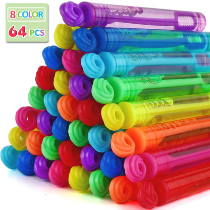 64 Pack Mini Bubble Wands Party Favors, Neon Bulk Birthday Treats for Kids