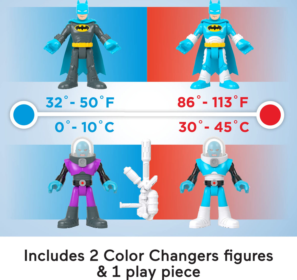 Fisher-Price Imaginext DC Super Friends Batman Toys, Color Changers 3-Piece Figure Set with Mr. Freeze for Preschool Kids Ages 3+ Years