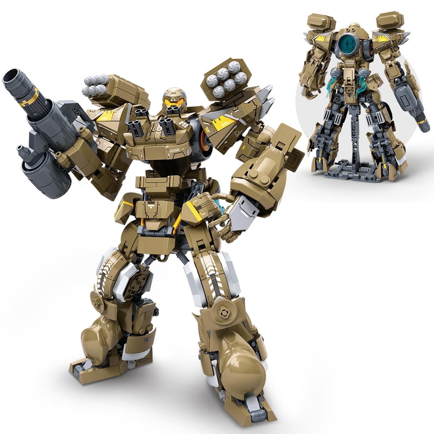 HIGH GODO Artillery Mech Robot Transforming Building Blocks Set for Adults,City Warrior Justice Hero Soldier Mech Model Building Kit, Cool Creative