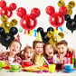 9Pack Mouse Party Foil Balloons, 27” Black Red Yellow Balloons for Cartoon Mouse Party, Baby Shower, Kids Birthday Theme Party Decoration Supplies