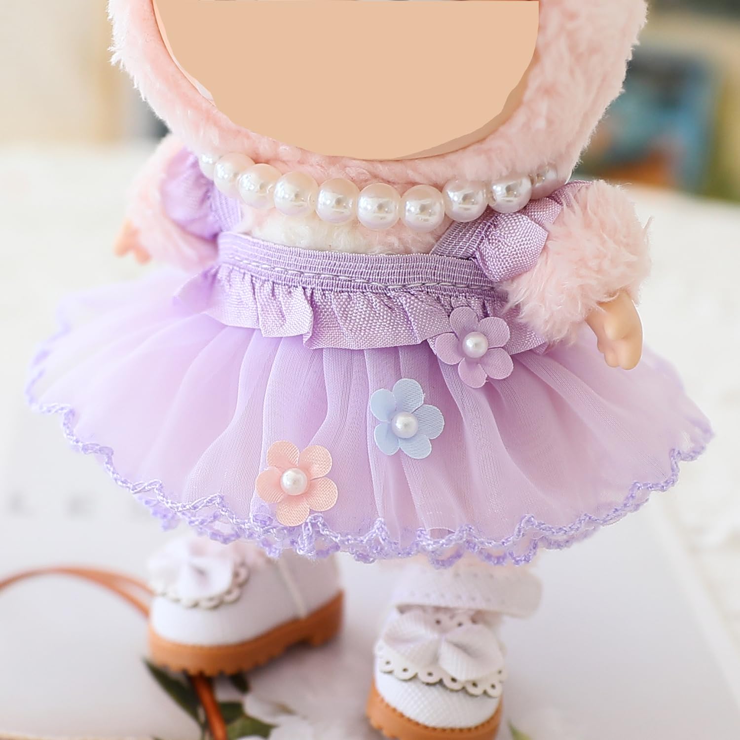 HLIAZJM Clothes for Labubu Doll, 5 Pieces Butterfly Tulle Skirt Purple Outfit Set, Suitable for 15cm & 17cm Dolls