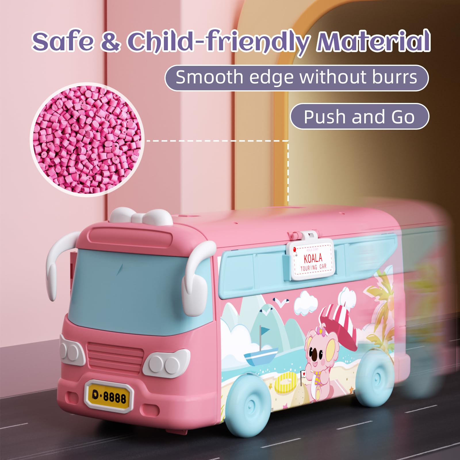 MITCIEN Dollhouse Playset, DIY Pretend Portable Caravan Camper Bus Toy Kit with Little Critters Bunny Dolls Mini Cottage House Set Camping Family Toys