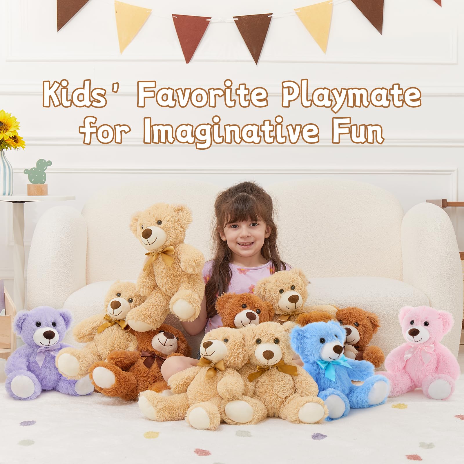 MorisMos 3 Packs Teddy Bears Bulk Stuffed Animals, Cute Small Teddy Bear Plush Toys, Little Stuffed Bear for Kids on Centerpiece Baby Shower, 14