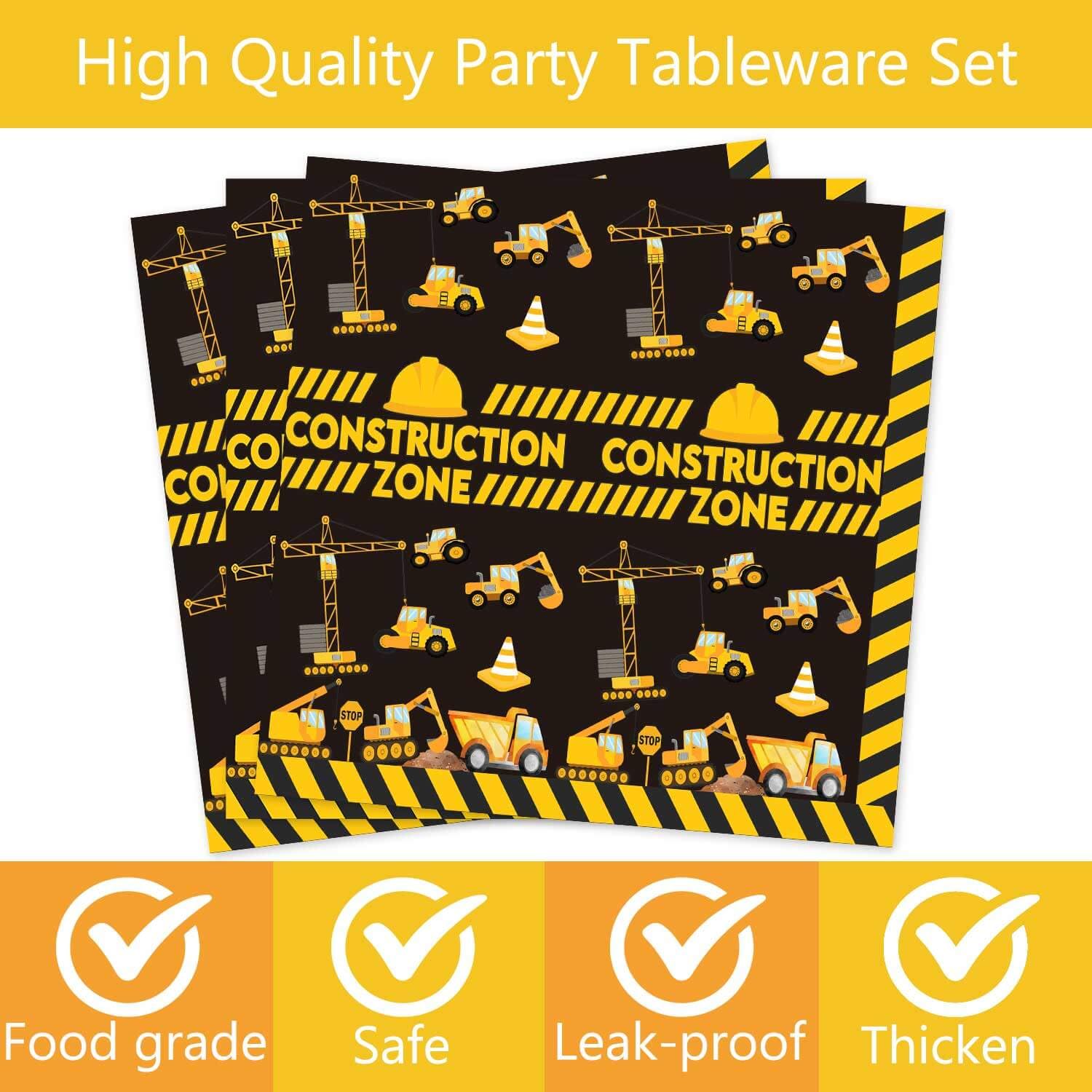 92 Pcs Construction 4th Birthday Party Supplies Dump Truck Theme Four Tableware Includes Hanging Swirl, Balloons, Plates, Table Cloth for Boys