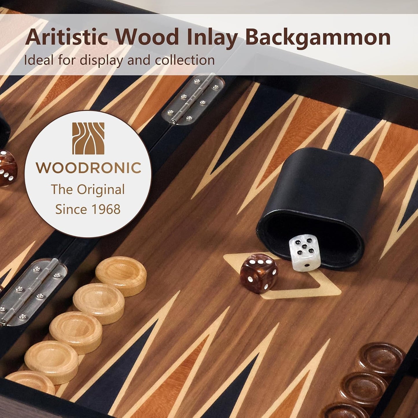 Wood Backgammon Set for Adults - 15 Inch Classic Board Game Case - Premium Folding Backgammon Set with Oversize Wooden Playing Pieces, Dices
