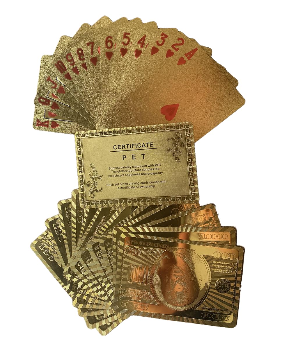 Luxury 24K Gold Foil Poker Playing Cards： Poker Gifts with Wooden Box Waterproof Metal Playing Deck of Cards for Men Party -Camping - Birthday
