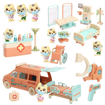 BananMelonBM Cat Dolls Doctor Pet Pretend Play Toys, Figures Playset Toy, Hospital and Ambulance Toy with Lights and Sound, Educational Toys, Gift