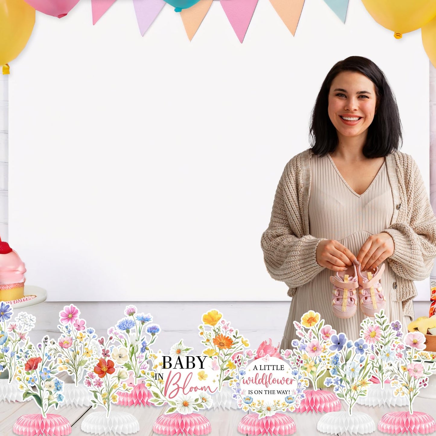 Baby in Bloom Baby Shower Decorations Honeycomb Centerpiece, 12PCS Wildflower Baby Shower Honeycomb Centerpiece A Little Wildflower Is On The Way