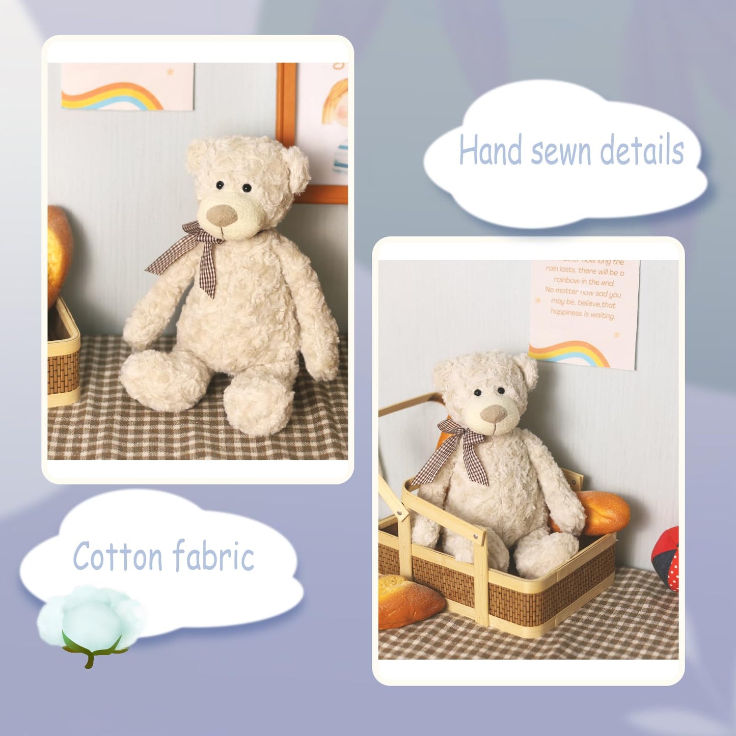 MR ViviCare 16" White Teddy Bear with Scarf Stuffed Animals for Boys and Girls,Soft and Adorable Stuffed Bear Plush Toys for Newborn Babies