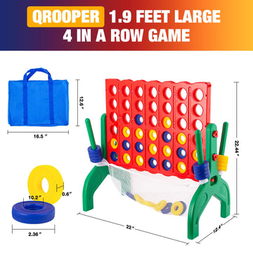 Qrooper 1.9 Feet Giant 4 in A Row Game, Jumbo 4-to-Score Connect Game Set for Kids & Adults Outdoor Yard, Lawn & Indoor Floor Play, Family Game Night