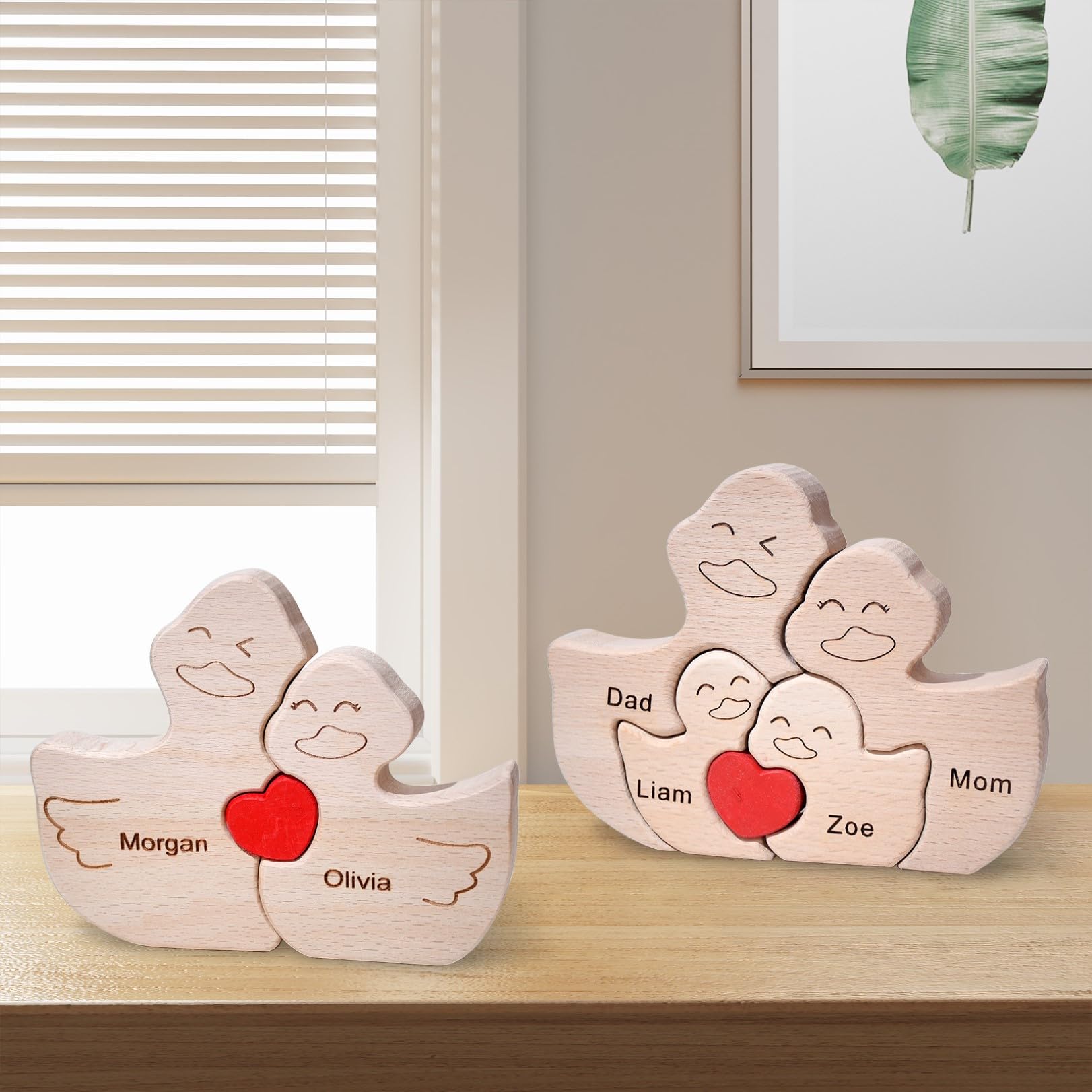 Personalized Wooden Cute Ducks Family Puzzle Toy, Customizable Puzzles with 2-5 Names, Love You Home Decor Gift for Mom Dad Grandma, Toddler Puzzle