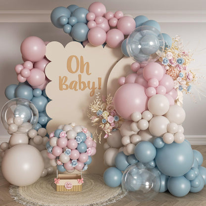 Gender Reveal Balloon Arch Kit 139Pcs Dusty Pink and Fog Blue Balloons White Sand Balloons for Boho Wedding Bride Anniversary Birthday Baby Shower