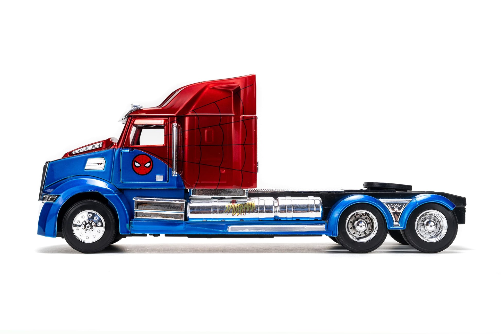 Jada Spider-Man Western Star 5700 XE Big Rig - Die-Cast Vehicle - 1:24 Scale, Opening Doors, Chrome Finishes, Rubber Tires - Hollywood Rides Marvel