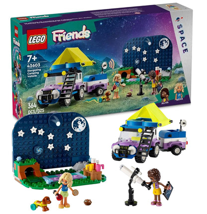 LEGO Friends Stargazing Camping Vehicle Adventure Toy, Includes 2 Mini-Dolls, Camping Trailer, Telescope Toy, and a Dog Figure, Science Gift Idea