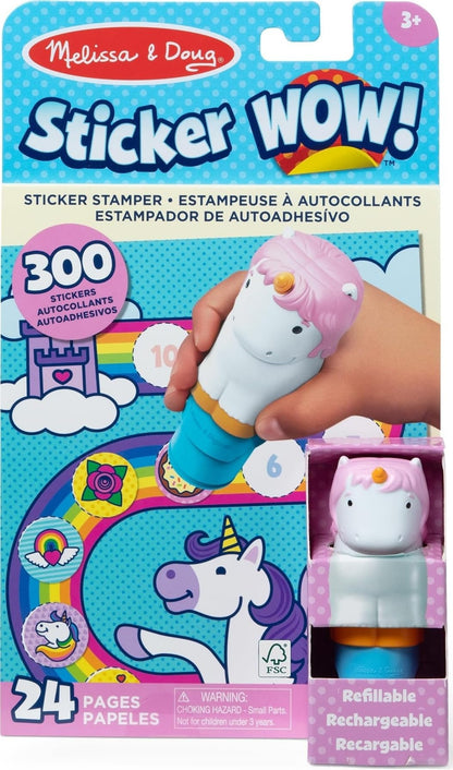 Melissa & Doug Sticker Wow!™ 24-Page Activity Pad and Sticker Stamper, 300 Stickers, Arts and Crafts Fidget Toy Collectible Character - Unicorn