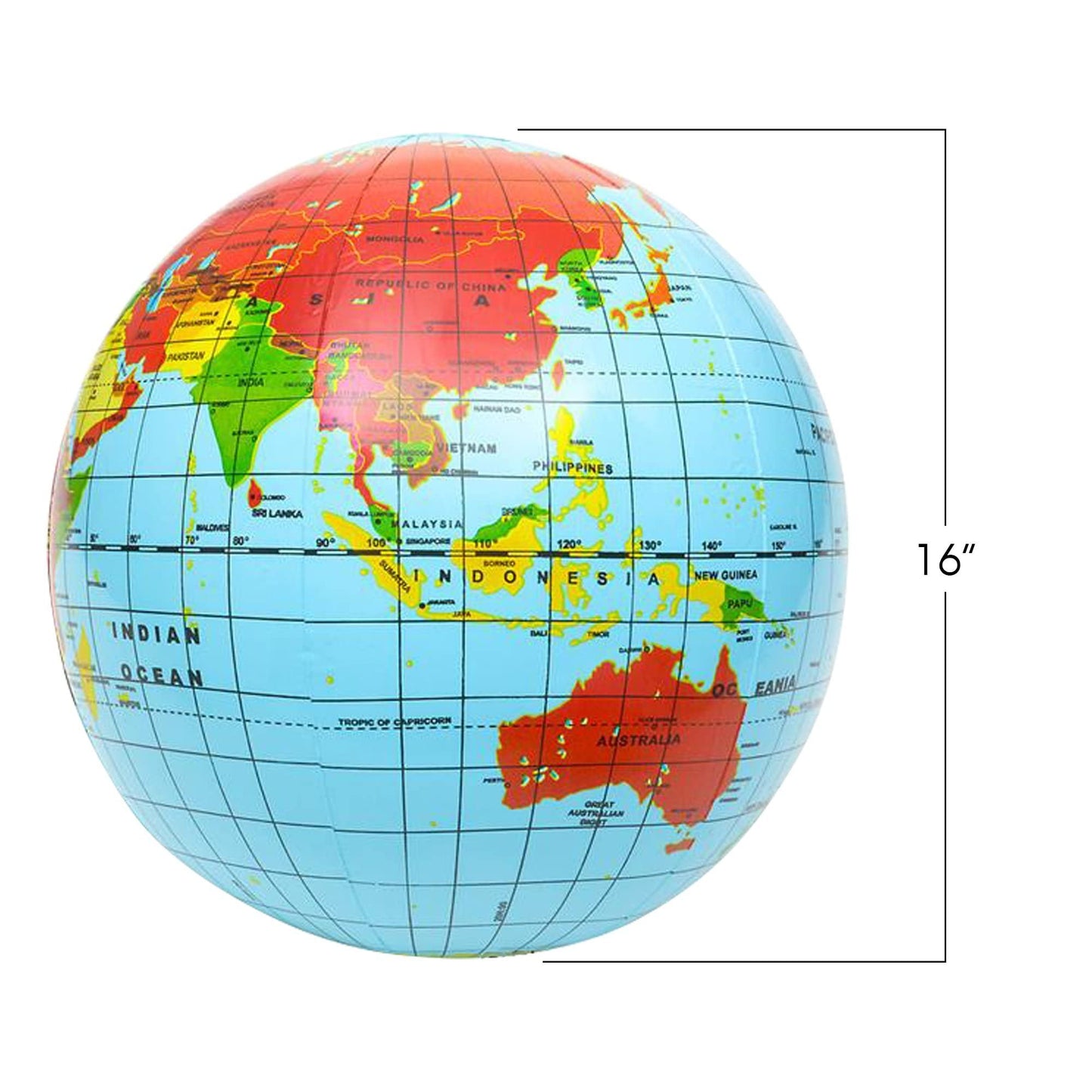 ArtCreativity Inflatable World Globe Ball Set Set of 6 Print Blue and Clear - Colorful Earth Map, 16 Inch Inflatable Beachball for Pool, Summer Fun