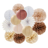 Boho Baby-Shower Party-Decorations Streamers-Lanterns - 14pcs White Brown Champagne Neutral Birthday Wedding Bridal Paper Fan,Tissue Pom
