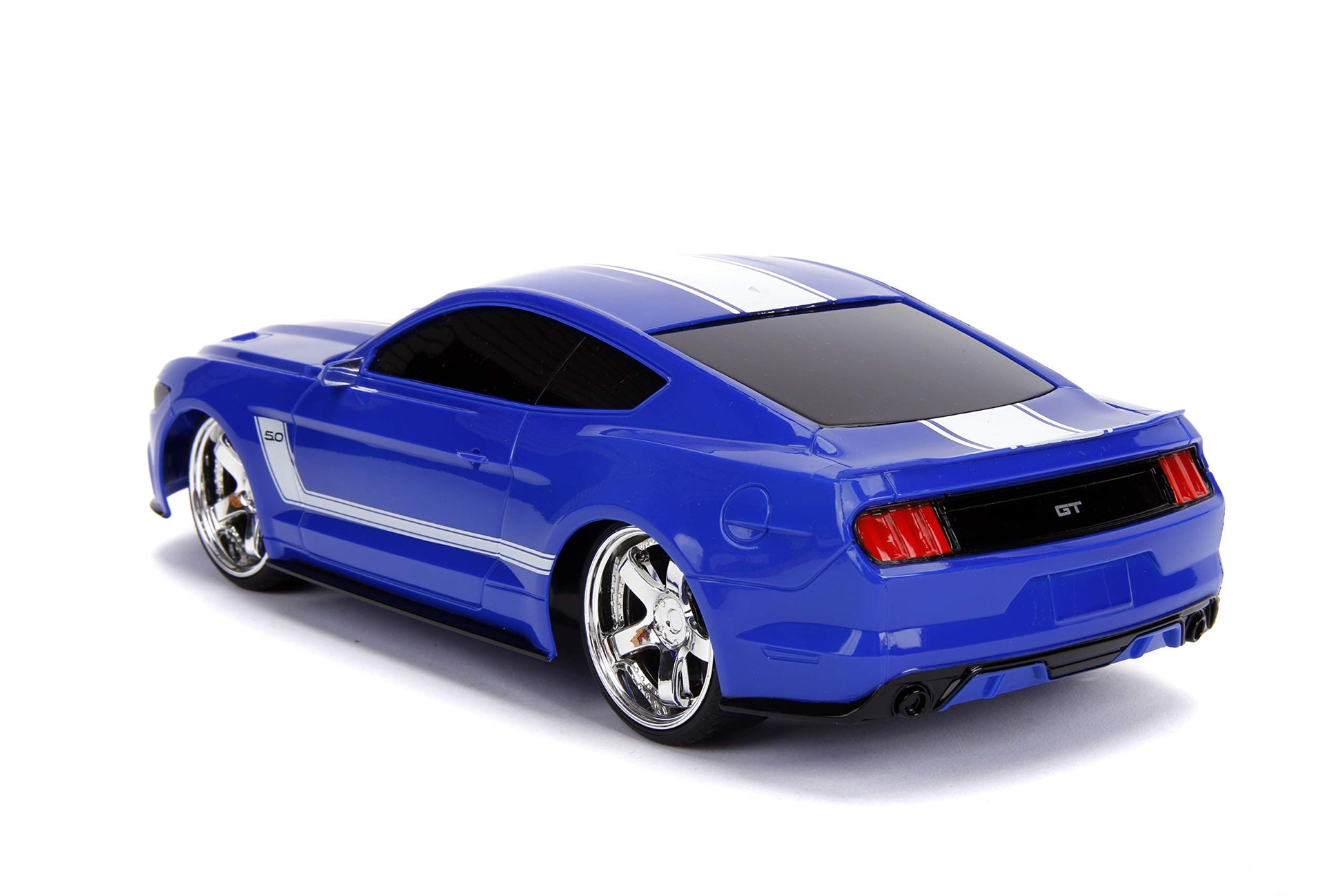 Jada Toys Big Time Muscle Hyperchargers RC - 2015 Ford Mustang Gt, Usb Charging, 2.4 Ghz, Glossy Blue with White Stripes (30723)