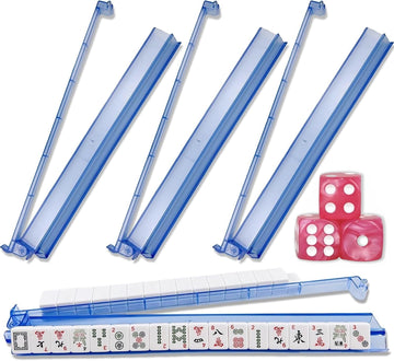 bestcool Mahjong Racks with Pushers Set of 4, Mahjong Tile Holders with Dice, Racks with Attached Pushers, Mahjong Accessories and Supplies
