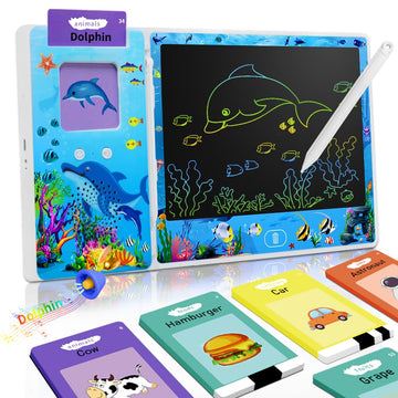 DKQFOO 2-in-1 LCD Writing Tablet & Talking Flash Cards for Kids
