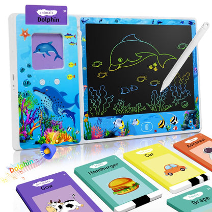 DKQFOO 2-in-1 LCD Writing Tablet & Talking Flash Cards for Kids