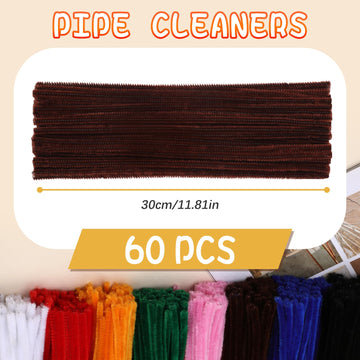 60 Pieces Brown Pipe Cleaners, Christmas Craft Pipe Cleaners,Pipe Cleaners Chenille Stem,Pipe Cleaners Bulk,Art Pipe Cleaners for Creative Home