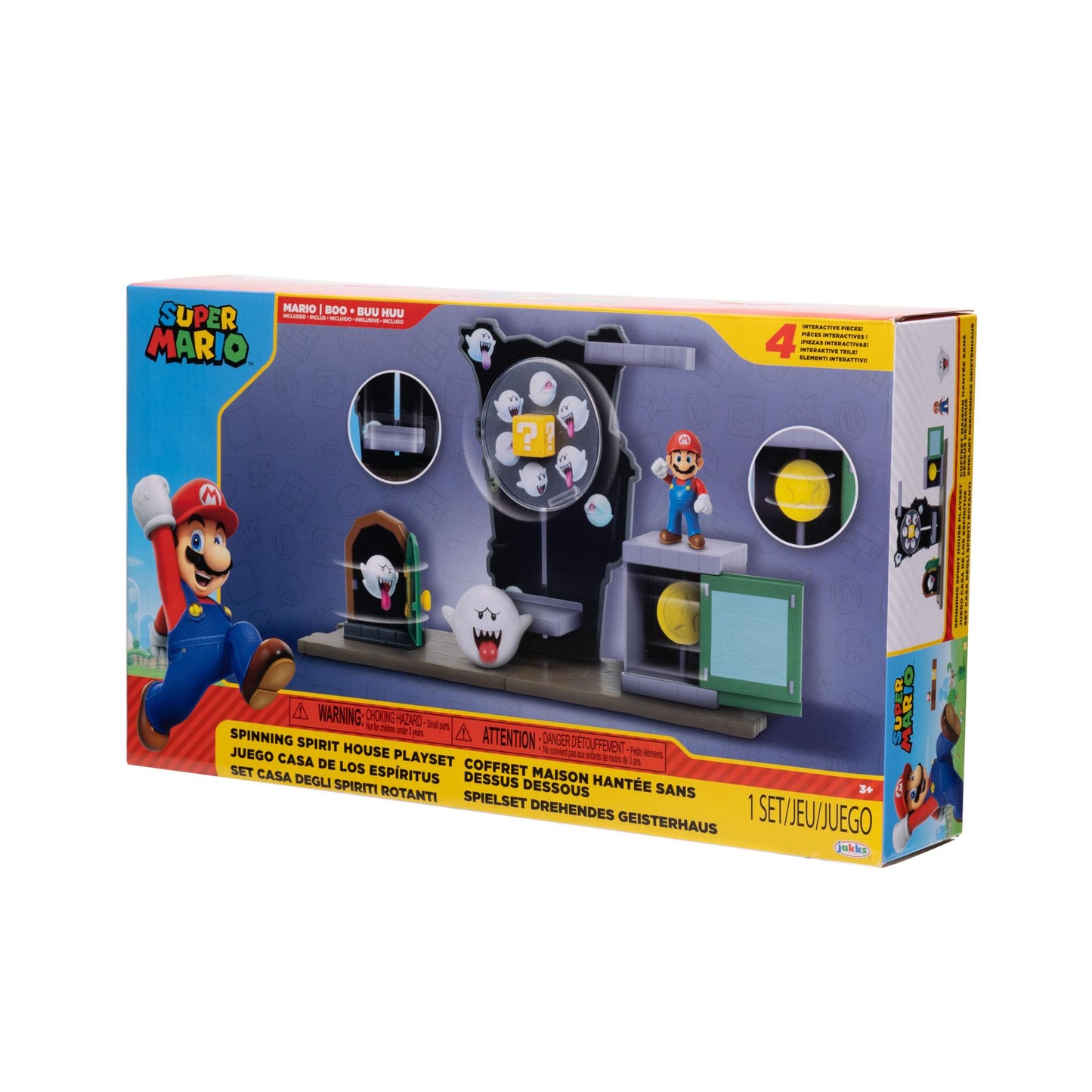 Super Mario Spinning Spirit House Playset with 2.5"-Inch Mario Action Figure, Boo, and Accessories