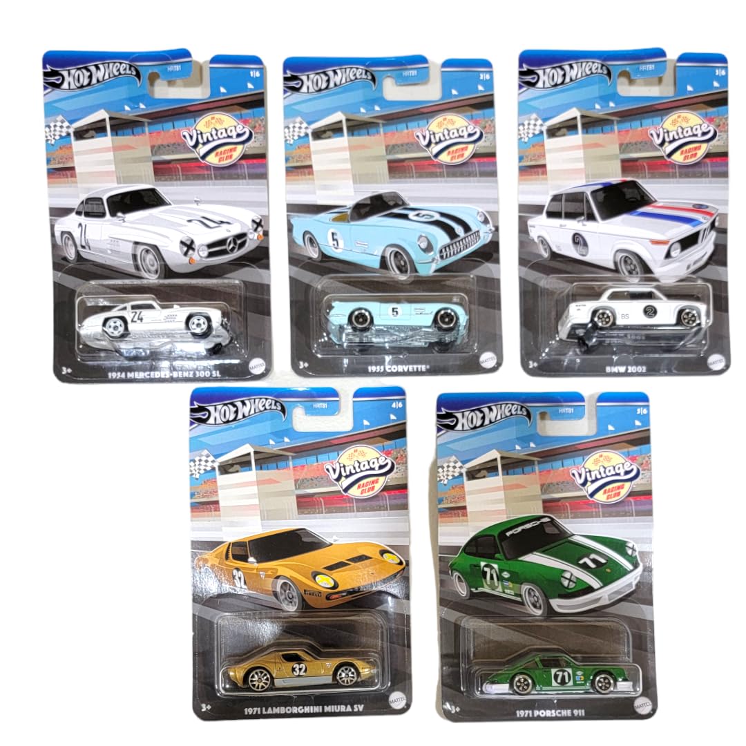 Hot Wheels 2024 Vintage Racing Club Set of 5 Diecast Vehicles from HRT81-956A Release Bundle