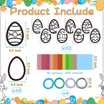 HABDJILTY 32PCS Easter Egg Crafts Kit,Paper Egg Suncatchers,Easter Tissue Paper Suncatcher Bulk Stained Glass Effect,Easter DIY Kits for Holidays