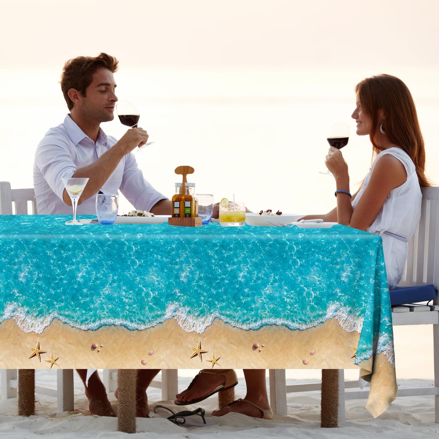 CMUSKO Beach Theme Party Decorations Tablecloth, 4Pcs Beach Tablecloth Summer Ocean Waves Tablecloth Plastic Beach Table Cloth Ocean Water Print Pool