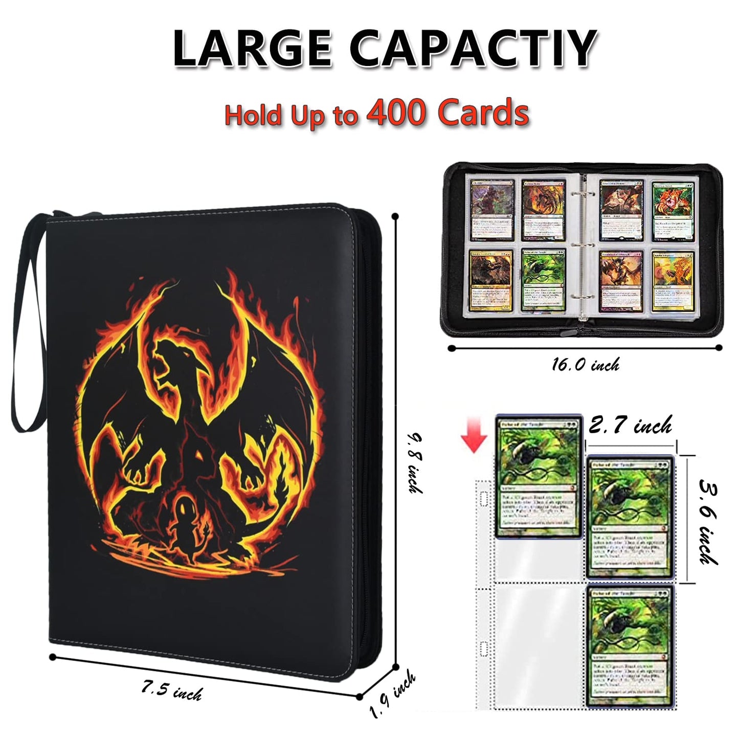 LIMSTDIC Card Binder with Sleeves - 4-Pockets Pokemon Card Binder Holder Compatible with TCG Trading Cards, Card Storage Album with Zipper for Boys