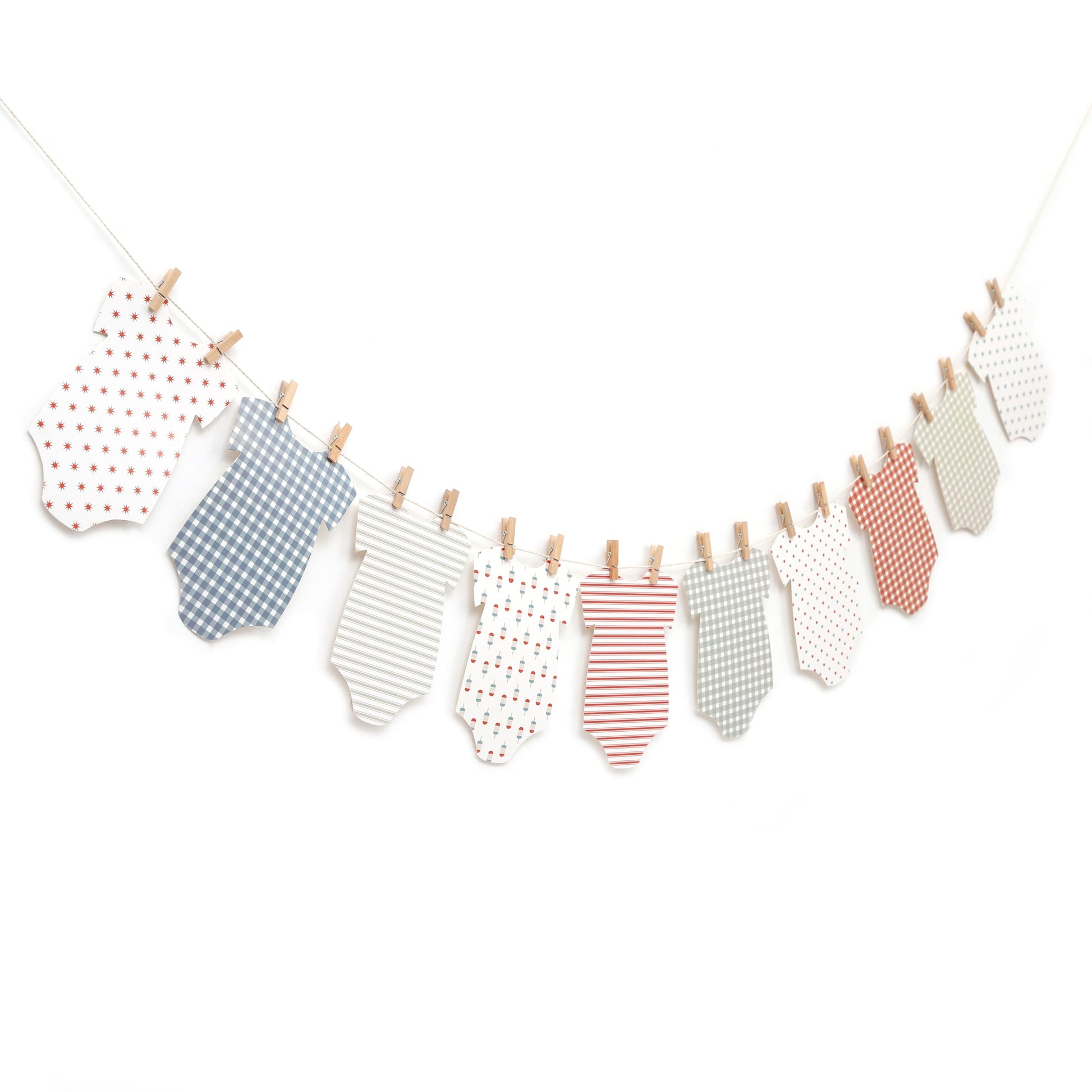 Red, White, and Blue Baby Onesie Banner - 4th of July Baby Shower Decorations, Baby Clothesline Garland for Nursery, Newborn Party Decor