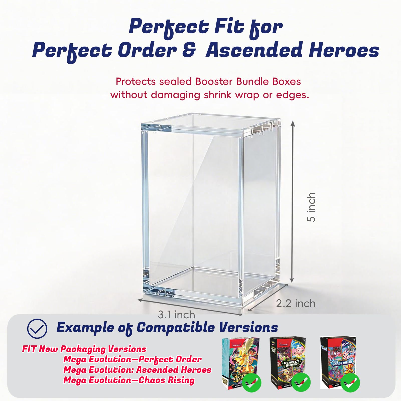Booster Bundle Acrylic Case - Upgraded Taller Version for Perfect Order & Ascended Heroes, Magnetic Display Case, 5mm Thick Clear Acrylic Storage Box