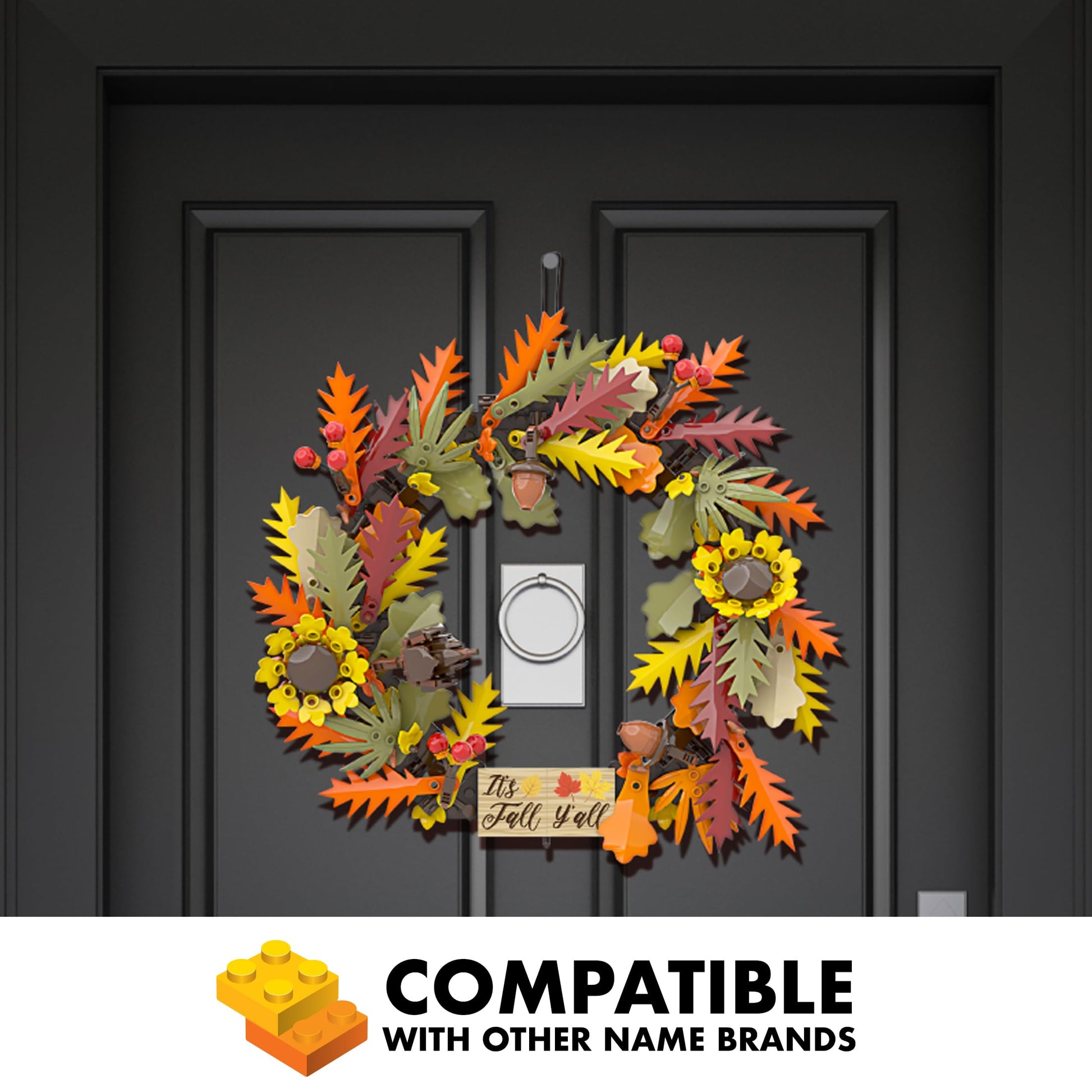 Brickcraft Harvest Wreath Brick Building Kit, 382 Pieces | DIY Autumn & Halloween Home Décor | 2-in-1 Fall Wreath & Garland Craft | Festive