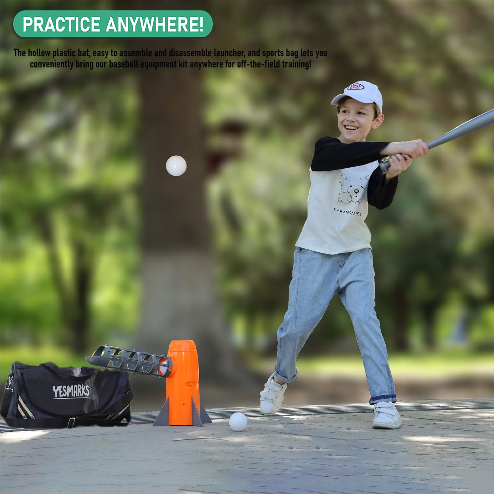 YESMARKS Kids Auto Baseball Pitching Machine Outdoor Toy Set - Training Equipment & Batting Practice Toys for Youth, Includes 10 Baseballs, Baseball