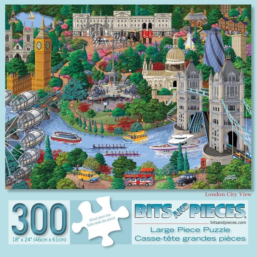 Bits and Pieces - Large 300 Piece Jigsaw Puzzle for Adults - London City View - England Jigsaw Puzzle by Artist Joseph Burgess, Completed Puzzle Size