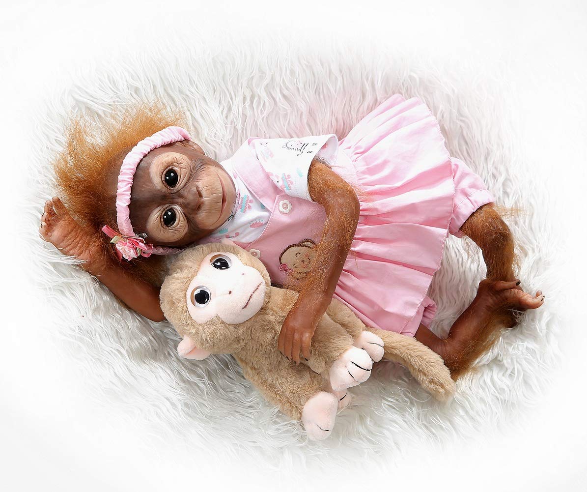 Gaozhi 21" Realistic Monkey Reborn Doll, Detailed Orangutan Newborn, Poseable Baby Ape, Collectible Art