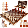 Demiwise 15 Inch Wooden Chess Sets,Chess & Checkers Set with 2 Extra Queens,Foldable Wooden Chess Set Board for Adults,Handmade Portable Chess Board