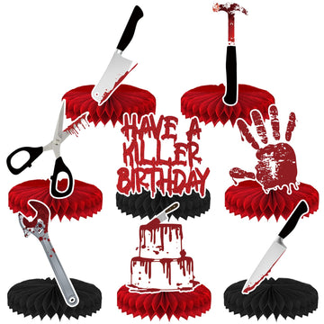 8 Pcs Have a Killer Birthday Party Decoration, Halloween Horror Theme Honeycomb Centerpieces 3D Double Sided Table Decorations for Bloody Horror Movie