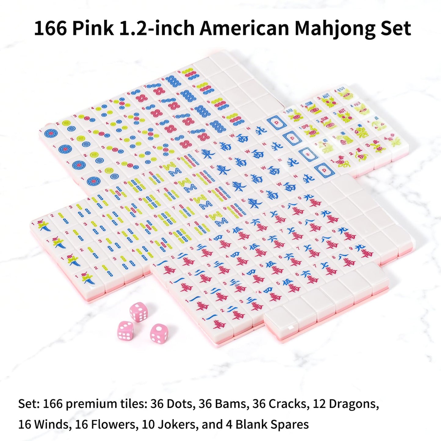 SJKHGU American Mahjong | 166 Premium 1.2-inch Ivory White Tiles | Complete Mahjong Game Set Pink