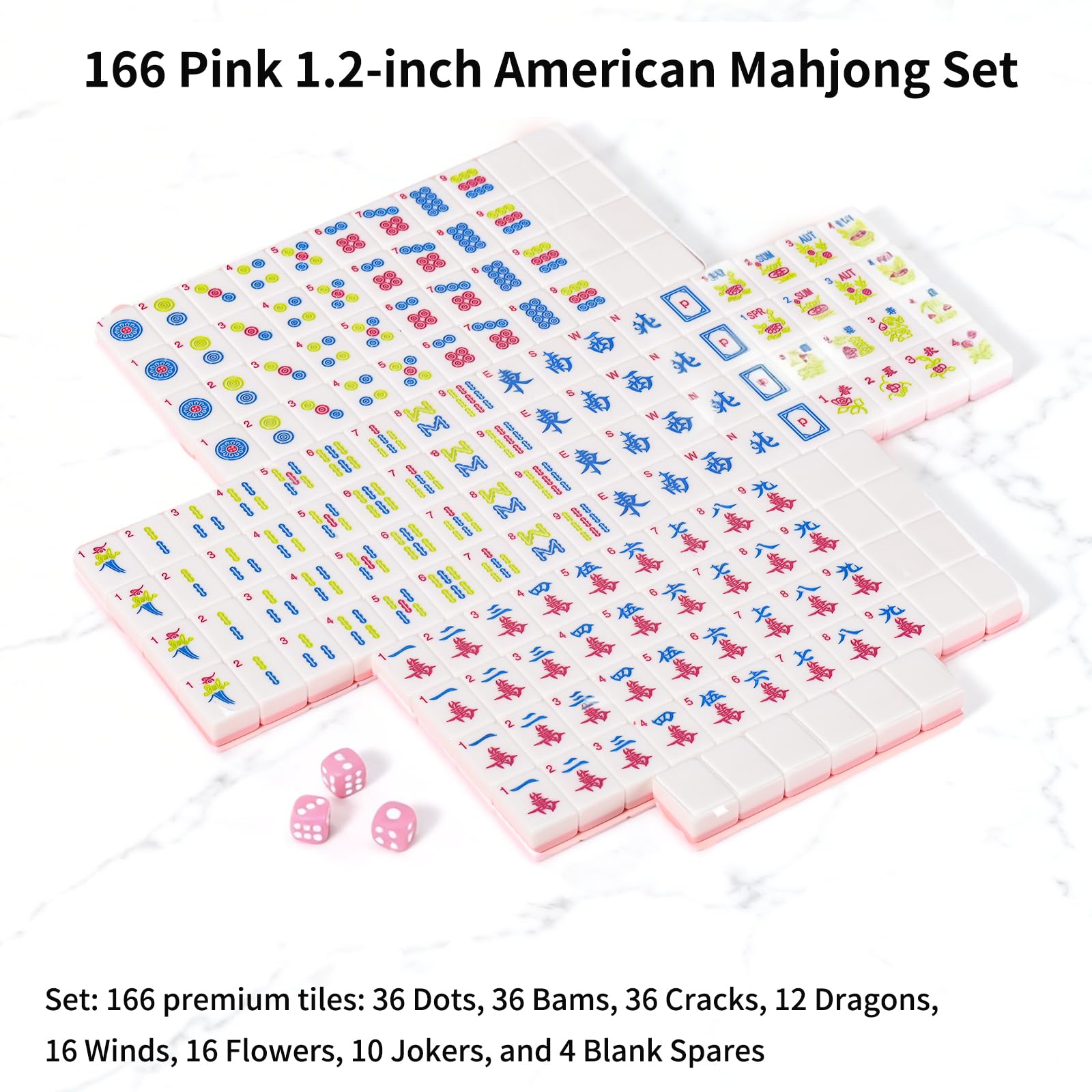 SJKHGU American Mahjong | 166 Premium 1.2-inch Ivory White Tiles | Complete Mahjong Game Set Pink